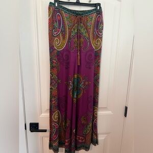 Flying Tomato Women's M Boho Paisley Print Pants Elastic Waist Tie Detail